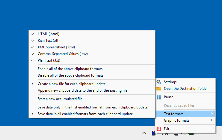 Clipboard monitor functions in tray icon